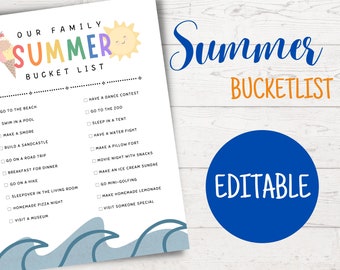 Summer Bucket List Printable Family Summer Bucketlist - Etsy