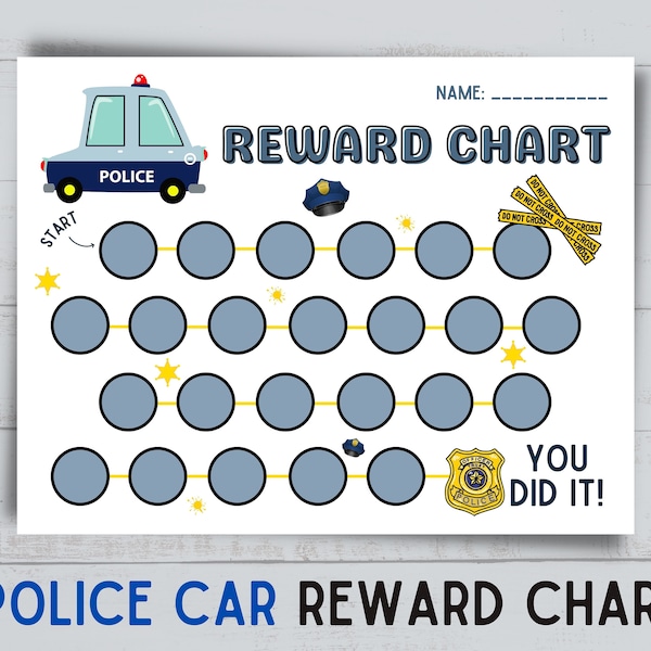 Police Officer Kids Reward Chart | Police Car Award Chart | Behavior Sticker Chart | Policecar Potty Training Reward Chart