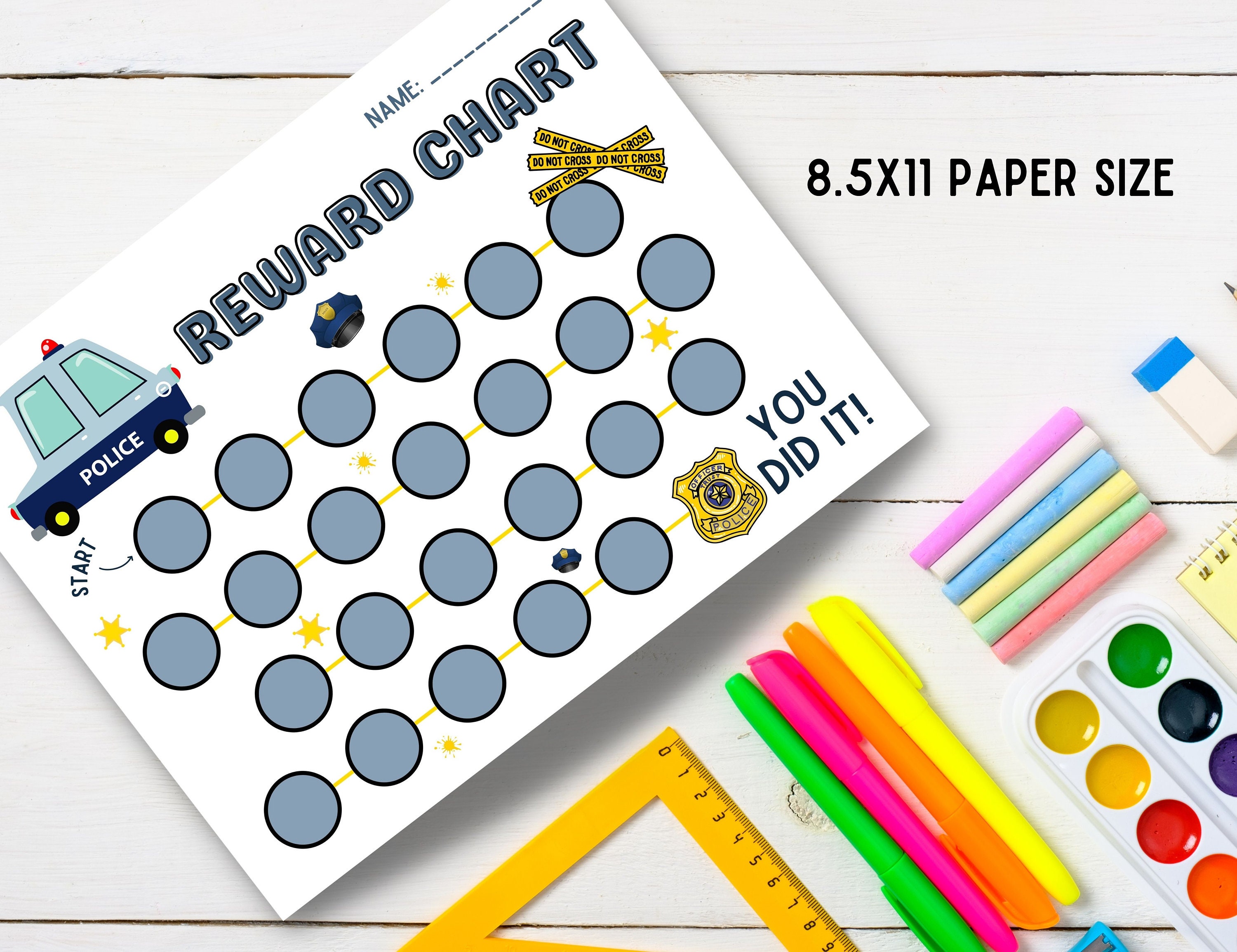Police Officer Kids Reward Chart Police Car Award Chart Behavior 