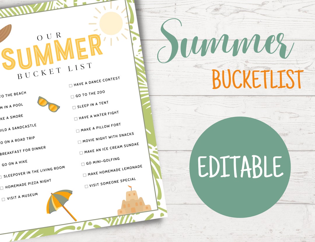 Printable Summer Bucket List Family Summer Bucketlist Editable Bucket ...
