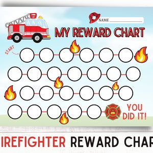 Firefighter Kids Reward Chart | Fire Fighter Award Chart | Behavior Sticker Chart | Firetruck Potty Training Reward Chart