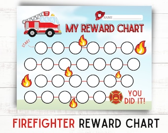 Firefighter Kids Reward Chart | Fire Fighter Award Chart | Behavior Sticker Chart | Firetruck Potty Training Reward Chart