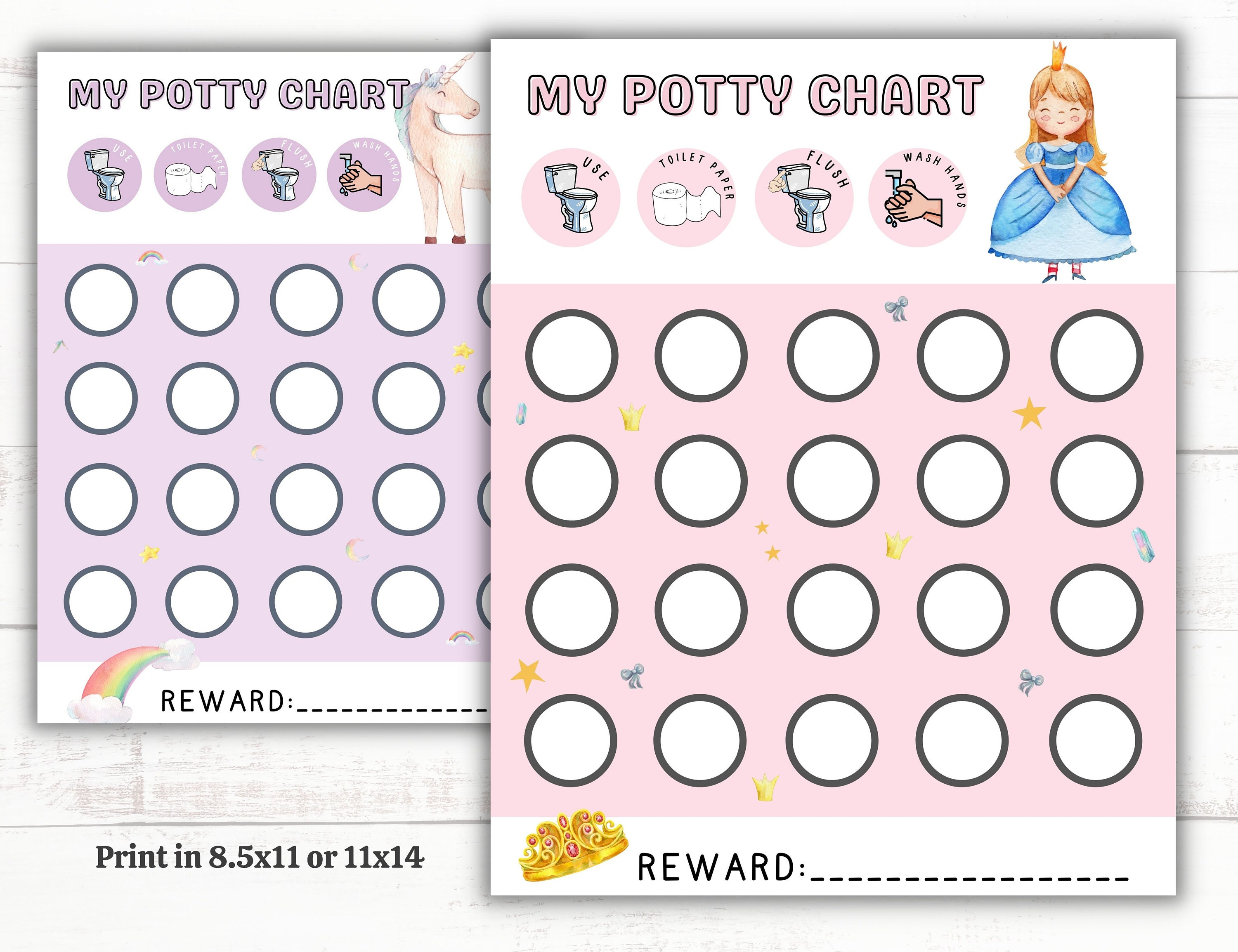 Kids Princess Potty Training Chart Unicorn Potty Training Etsy