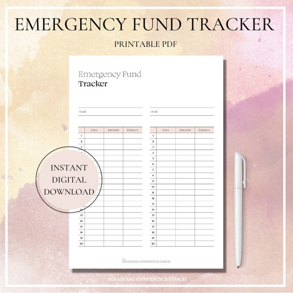 Emergency Fund, Emergency Savings, Budget Tracking, Savings Challenge, Savings Fund,  Emergency Tracker, Money Challenge, Printable PDF