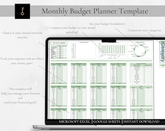 Plantilla de planificador de presupuesto mensual, Excel y Google Sheets (Descarga digital)