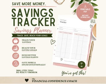 Savings Goal Tracker | Save Money Worksheet | Budget Planner | Emergency Fund Tracker | Printable PDF