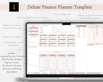 Budget Spreadsheet Excel & Google Sheets | All in One Financial Planner: Monthly Budget, Debt Payoff, Savings, Net Worth, Retirement