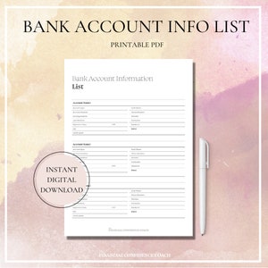 Bank Account Information List, Bank Account Tracking, Bank Account Info Spreadsheet, Bank Accounts List, My Bank Accounts, Bank Tracking