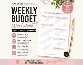 Weekly Budget Worksheets | Expense Tracker, Savings, Debt Payoff (Digital Download)
