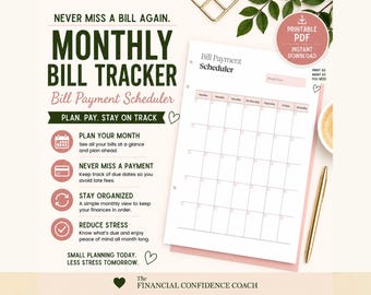 Monthly Bill Tracker Calendar Organizer | Payment Scheduler (Printable PDF)