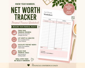 Net Worth Tracker Worksheet | Personal Finance Dashboard (Printable PDF)