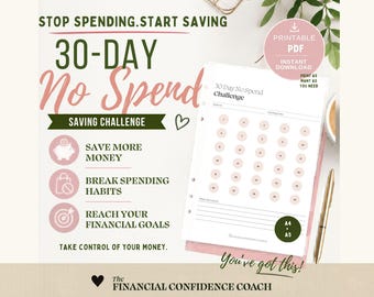 30-Day No Spend Challenge Tracker + Free 7-Day Kickstart | Savings Printable (PDF Download)