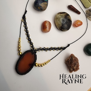 Athena necklace- handmade micro macrame necklace with Carnelian, healing crystals, confidence, gift for her, natural jewelry