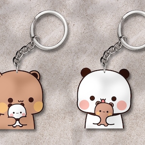 Cute Bubu Dudu and Their Baby Acrylic Keychain, Gift for Couple, Gift for Bubu Dudu Bear Lovers Bubu & Dudu Keychain