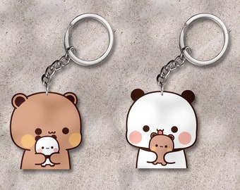 Cute Bubu Dudu and Their Baby Acrylic Keychain, Gift for Couple, Gift for Bubu Dudu Bear Lovers