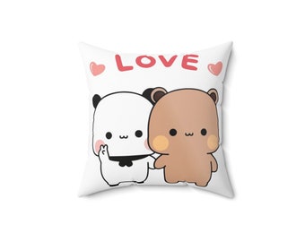 Panda Bear Bubu Dudu Love Spun Polyester Square Pillow Case