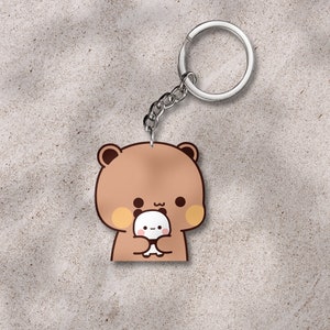 Cute Bubu Dudu and Their Baby Acrylic Keychain, Gift for Couple, Gift for Bubu Dudu Bear Lovers Dudu Keychain