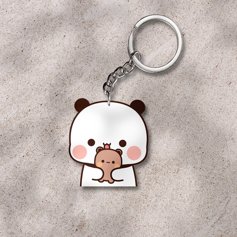 Cute Bubu Dudu and Their Baby Acrylic Keychain, Gift for Couple, Gift for Bubu Dudu Bear Lovers Bubu Keychain