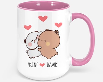 Taza personalizada de San Valentín Kawaii lindo oso panda Bubu Dudu taza divertido nombre personalizado regalo de parejas