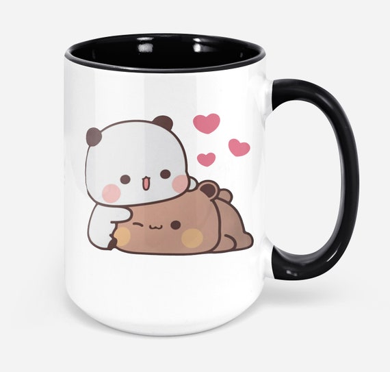 Cute Panda bear in cup drinking coffee tea cartoon teddy sweet