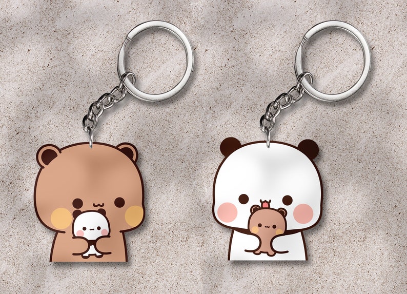 Cute Bubu Dudu and Their Baby Acrylic Keychain, Gift for Couple, Gift for Bubu Dudu Bear Lovers Bubu & Dudu Keychain