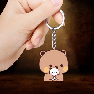 Cute Bubu Dudu and Their Baby Acrylic Keychain, Gift for Couple, Gift for Bubu Dudu Bear Lovers image 4