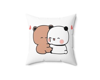 Panda Bear Adorable Bubu Dudu Love Each Other Spun Polyester Square Pillow Case