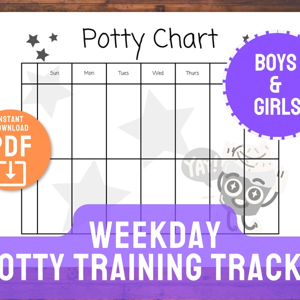 Weekday Potty Training Tracker Printable, Potty Chart, Simple Toilet Training Calendar, For Boys & Girls, Digital to Print, INSTANT DOWNLOAD
