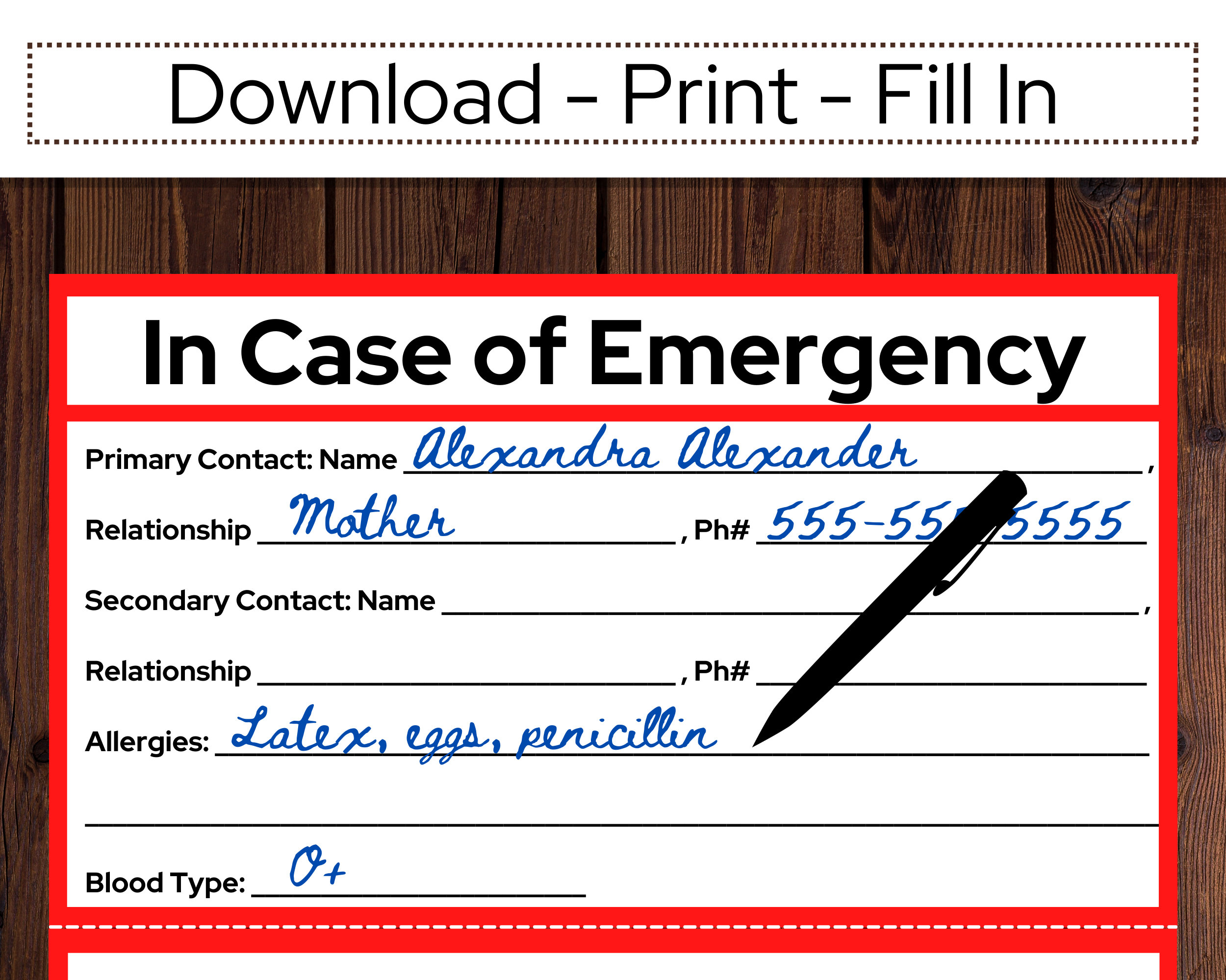 In Case of Emergency Card Printable, ICE Card, Printable Medical Card In Case of Emergency Card Printable, ICE Card, Printable Medical Card