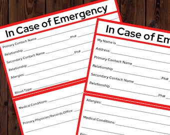 In Case of Emergency Card Printable, ICE Card, Printable Medical Card, Digital to Print, INSTANT DOWNLOAD