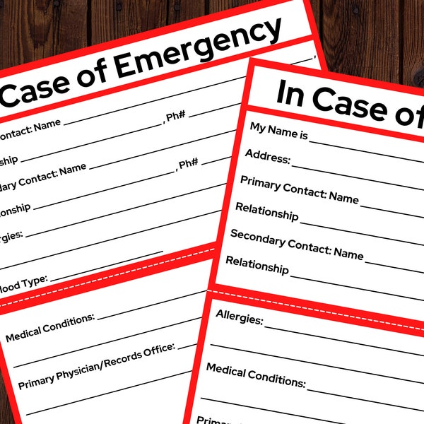 In Case of Emergency Card Printable, ICE Card, Printable Medical Card, Digital to Print, INSTANT DOWNLOAD
