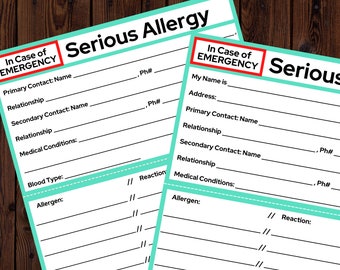 In Case of Emergency Card Printable, ICE Card, Printable Medical Card ...