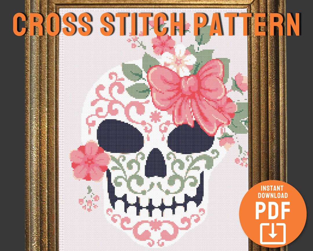 Sugar Skull Design Cross Stitch Pattern, Halloween Decor, Dia De Los ...