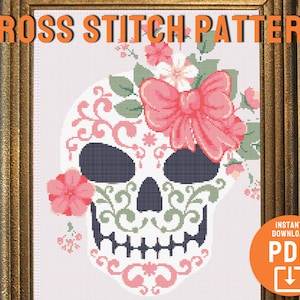 Sugar Skull Design Cross Stitch Pattern, Halloween Decor, Dia de los Muertos Decor, PDF File, Digital to Print, INSTANT DOWNLOAD