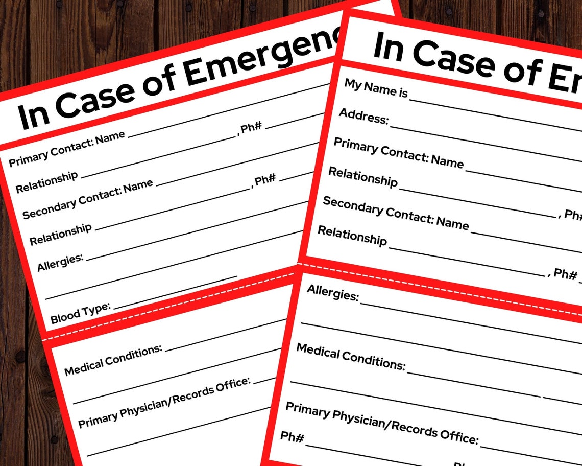 In Case of Emergency Card Printable ICE Card Printable Etsy