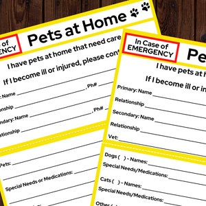 Pets at Home In Case of Emergency Card Printable, ICE Card, Printable Medical Card, Digital to Print, INSTANT DOWNLOAD
