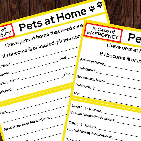 Pets at Home In Case of Emergency Card Printable, ICE Card, Printable Medical Card, Digital to Print, INSTANT DOWNLOAD