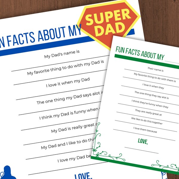 Father's Day Questionnaire Printable, Fun Facts About Dad, Fun Facts About Them/Non Traditional Father, Digital to Print, INSTANT DOWNLOAD