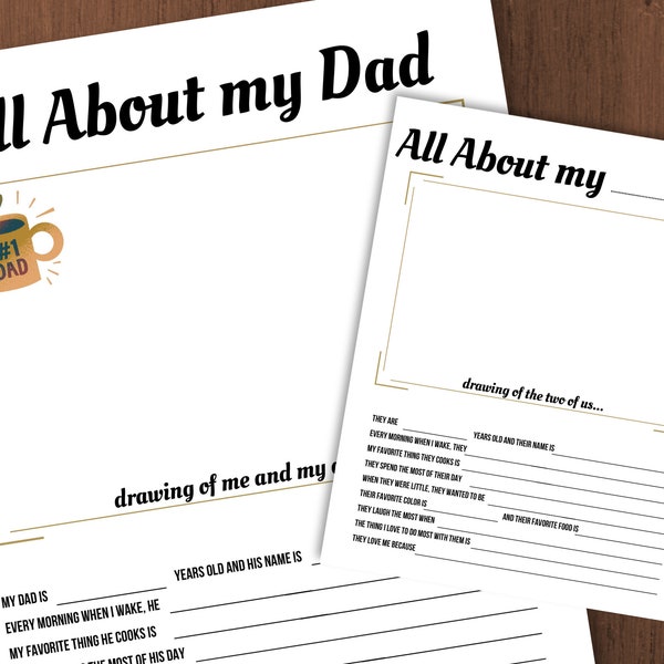 Father's Day Questionnaire w/ Drawing Printable, All About Dad, All About Them/Non Traditional Father, Digital to Print, INSTANT DOWNLOAD