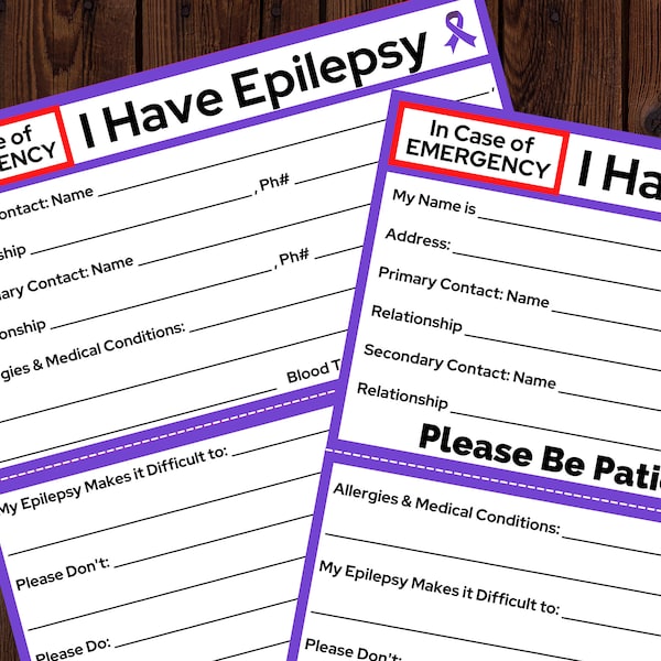 Epilepsy In Case of Emergency Card Printable, ICE Card, Printable Medical Card, Digital to Print, INSTANT DOWNLOAD