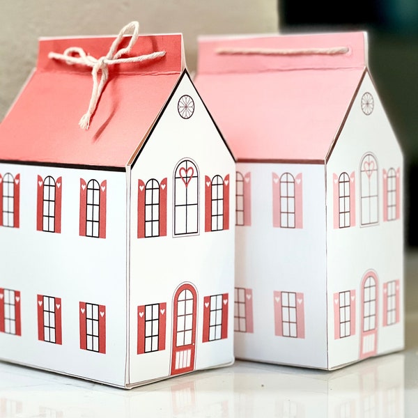 DIGITAL FILE Valentines Gift Printable Paper House (RED) Treat Box Craft