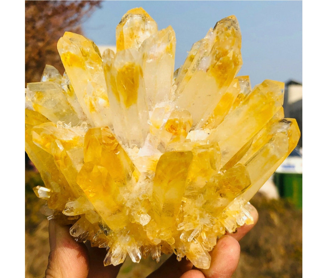Extremely Rare Yellow Phantom Quartz Crystal Cluster, Yellow Quartz
