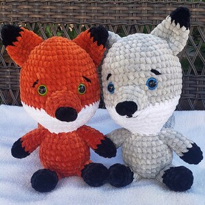Crochet Foxes, Knitted Fox, Soft velvet yarn, Handmade toy, Fluffy stuffed animal, Amigurumi