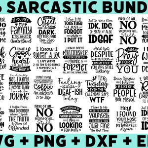 Pacchetto Svg Sarcastico, File Svg Sarcastici, Citazioni Divertenti Svg, Dxf Eps Png, Silhouette, Cricut, Cameo, Digitale, Sarcasmo Svg, Pacchetto Maglietta