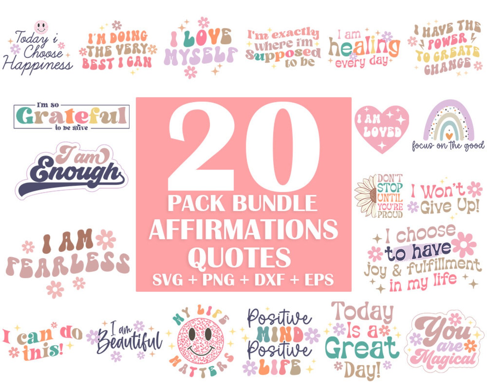 Affirmations Svg Bundle, Inspirational Svg, Mental Health Svg, Trendy ...