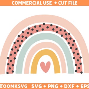 Boho Rainbow SVG Cut File, Boho Colored Hand Drawn Rainbow Sticker SVG File, Boho Rainbow Png, Rainbow with Heart SVG, Rainbow clipart svg