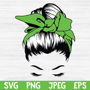 Messy Bun Girl Face SVG PNG: Lashes, Mum Design (Digital Files)