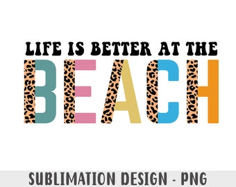 Beach Life Leopard Print PNG: Summer Sublimation Design (Digital Download)