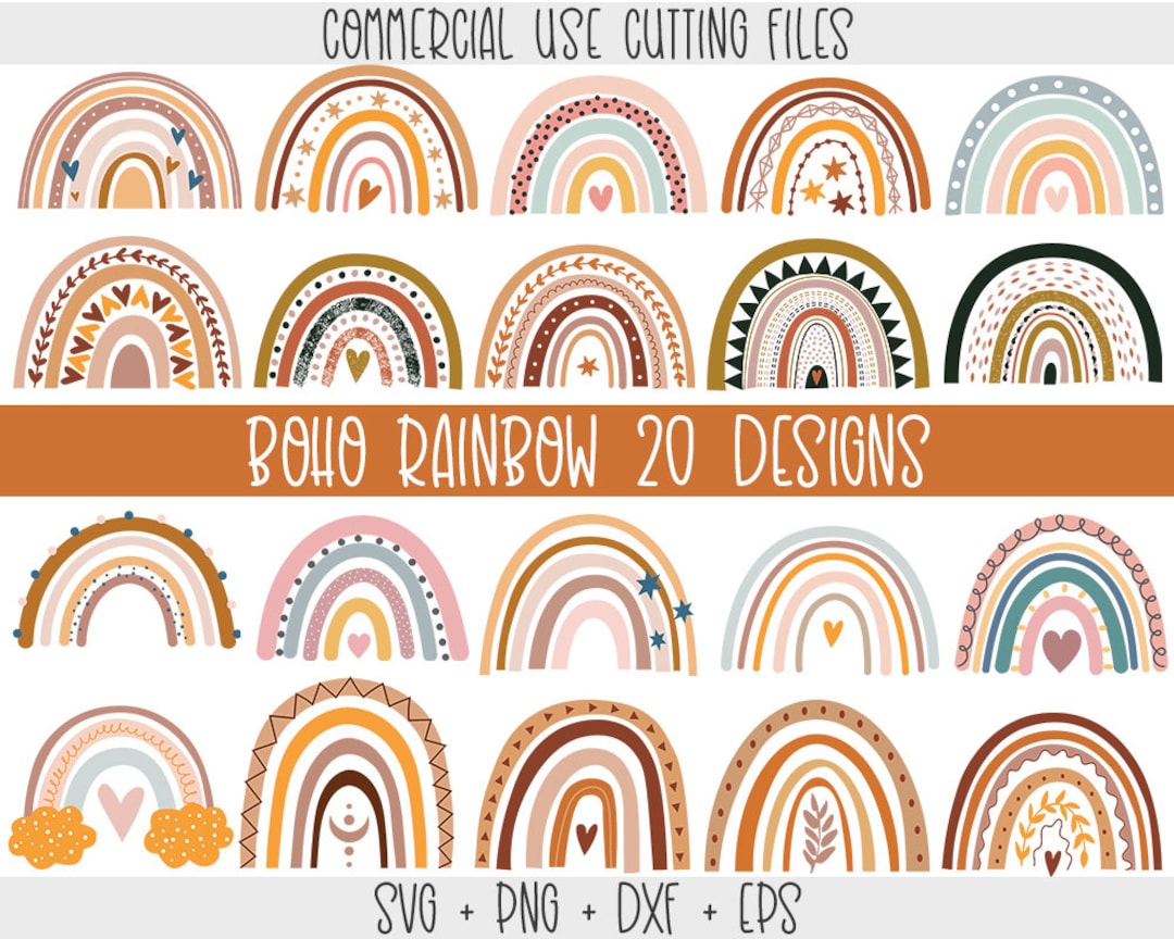 Boho Rainbow SVG Bundle: Pastel Clipart, Cut Files (20 Designs) - Etsy