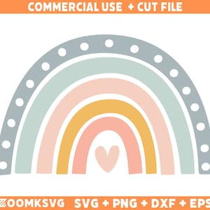 Boho Rainbow SVG Cut File, Boho Colored Hand Drawn Rainbow Sticker SVG File, Boho Rainbow Png, Rainbow with Heart SVG, Rainbow clipart svg